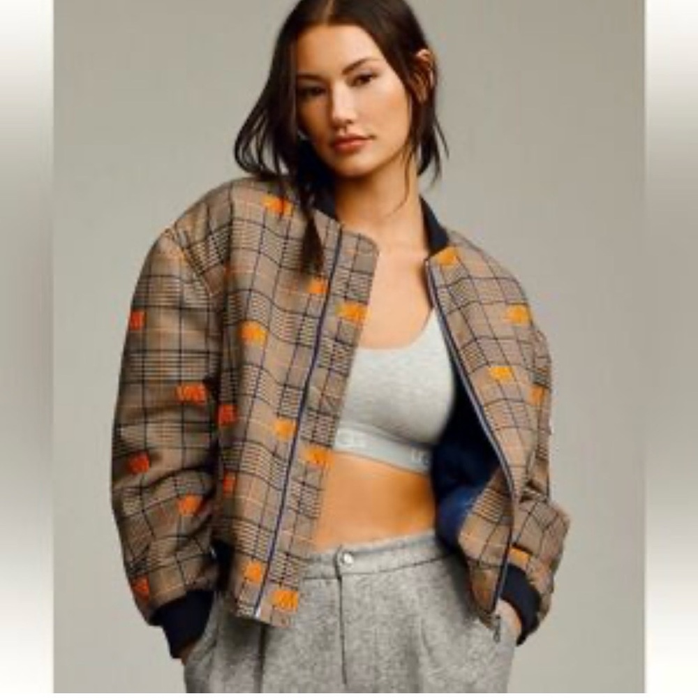 Avec Les Filles Plaid Jacket with Orange Accents